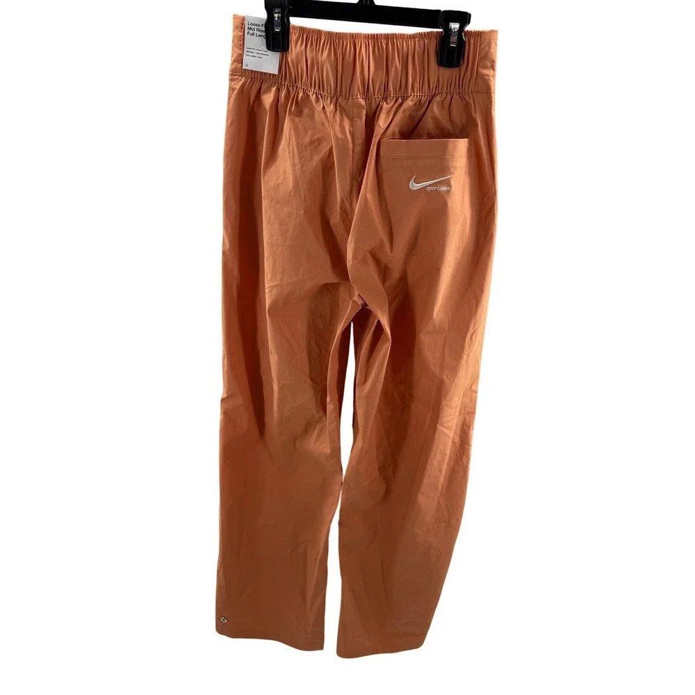 Nike Pleated Womens Loose Fit Mid Rise Woven Pants Monarch Orange Small NEW